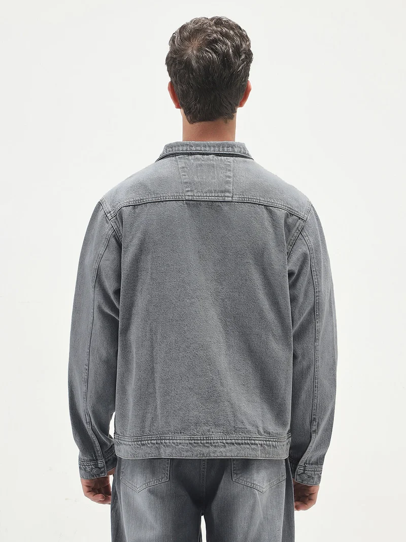 Urbano Fashion  Urbano Fashion Men's Grey Relaxed Fit Full Sleeve Utility Denim Jacket  | Best Price UAE