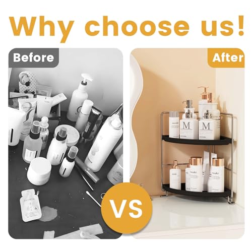 JANUS LiANG 2-Tier Bathroom Organizer Countertop Corner - Makeup Organizer Cosmetic Perfume Holder Bedroom Storage Shelf or Kitchen Spice Rack (Chrome + Black) - Image 5