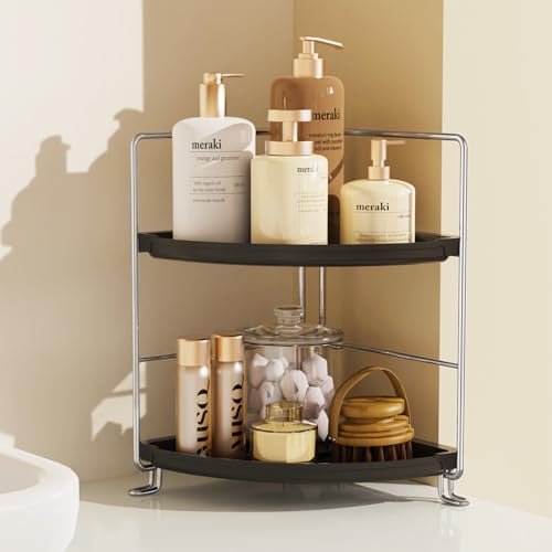 JANUS LiANG 2-Tier Bathroom Organizer Countertop Corner - Makeup Organizer Cosmetic Perfume Holder Bedroom Storage Shelf or Kitchen Spice Rack (Chrome + Black) - Image 4