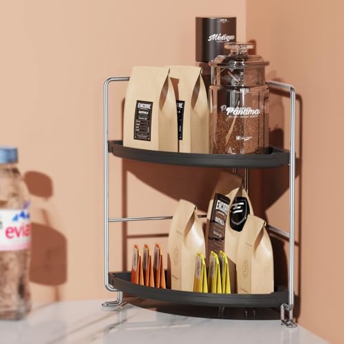 JANUS LiANG 2-Tier Bathroom Organizer Countertop Corner - Makeup Organizer Cosmetic Perfume Holder Bedroom Storage Shelf or Kitchen Spice Rack (Chrome + Black) - Image 3