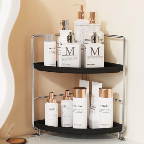 JANUS LiANG 2-Tier Bathroom Organizer Countertop Corner - Makeup Organizer Cosmetic Perfume Holder Bedroom Storage Shelf or Kitchen Spice Rack (Chrome + Black) - Image 2