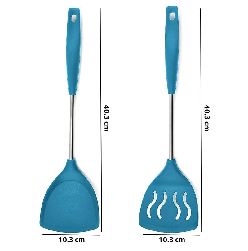 P Plus Fire Best Turner Spatulas Egg Flipper Slotted Turner Cooking Turner Non Stick Kitchen Utensil Rubber Spatula Palta for Kitchen Steel Dosa Karandi Kitchen Spatula Set of 2 Blue - Image 2