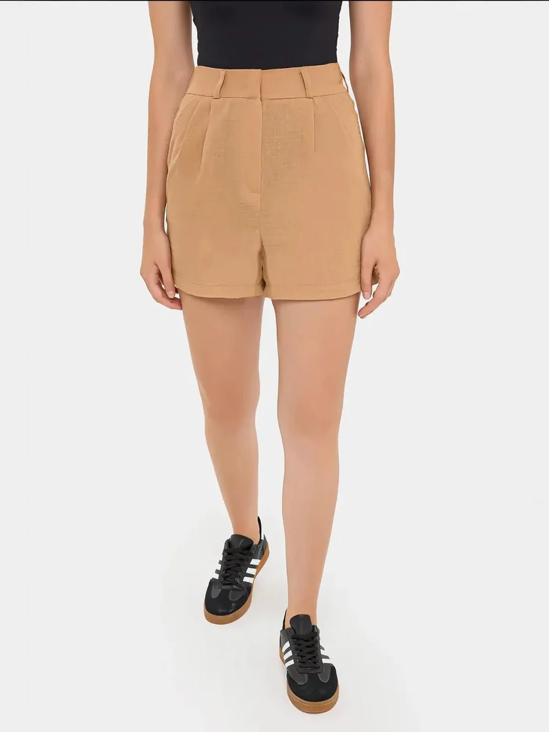 زوبعة شورت منسوج بخصر عالٍ مطوي