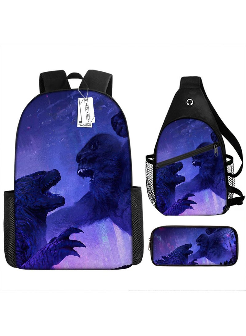 general 3-Piece Godzilla VS Kong 3D Print Backpack Set - Image 1
