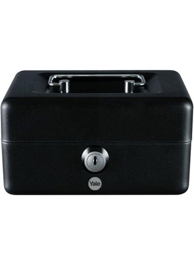 Yale Small Cash Box, Steel, Matt Black Finish, Cylinder Key Lock with 2 Keys, Removable Plastic Tray with 6-Space Coin Tray, Carry Handle, 80x152x118mm, Portable Petty Cash Box - Image 4