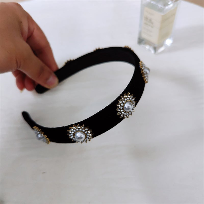 Generic Hair Hoop Heavy Industry Korean ins Small Fragrance Style Hair Cave Elegant Elegant Lady Hair Hoop Pearl Crystal Internet Red Style Rhinestone sunflower (2cm) 