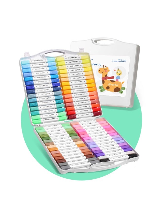العدو ماركرز الوان اكرليك من انمي، 60 لون ماركر رسم بدقة مزدوجة للرسم على الزجاج والسيراميك والاحجار والقماش والخشب - آمنة للأطفال، خالية من الروائح، لا تحتاج للهز أو الضغط - Image 1
