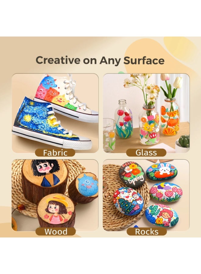 العدو ماركرز الوان اكرليك من انمي، 60 لون ماركر رسم بدقة مزدوجة للرسم على الزجاج والسيراميك والاحجار والقماش والخشب - آمنة للأطفال، خالية من الروائح، لا تحتاج للهز أو الضغط - Image 4