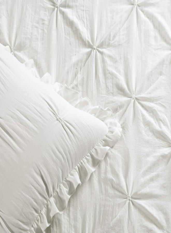 Lush Decor Lush Decor Ravello Pintuck Ruffle Skirt Bedspread Vintage Chic Farmhouse Style Lightweight 3 Piece Set, Queen, White  - Image 1