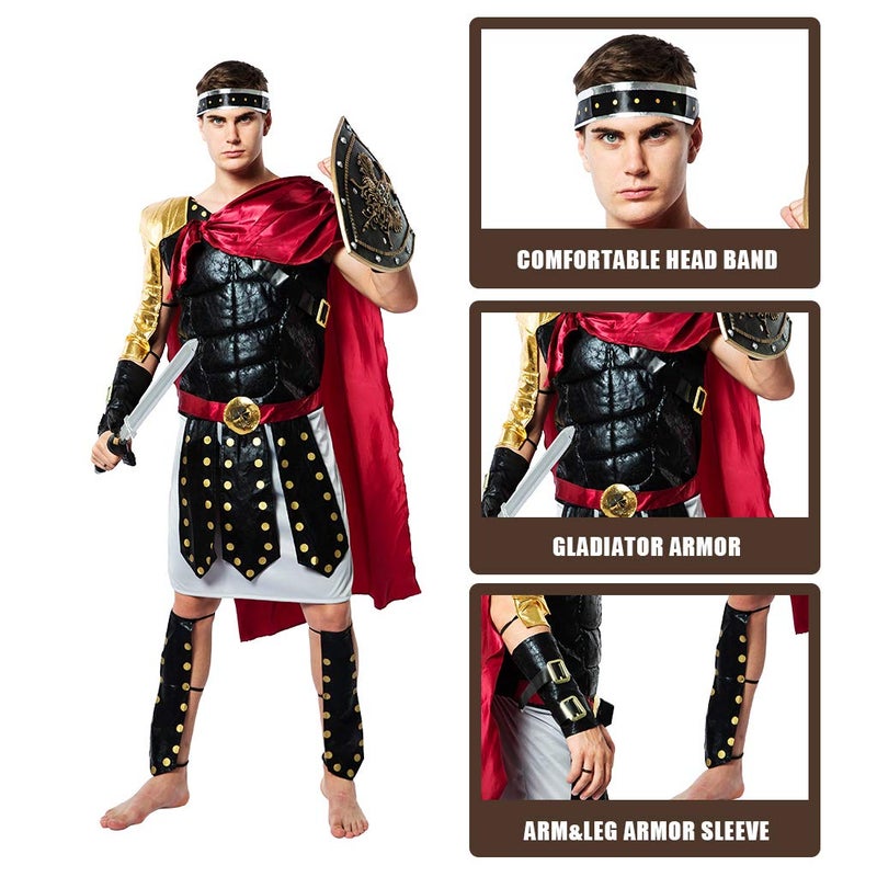 ReneeCho Men Roman Gladiator Solider Costume Halloween Adults Soldier Warrior Armor Spartan Costumes - Image 4