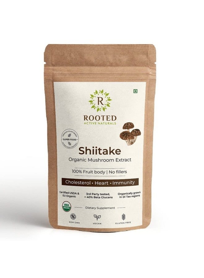 Rooted Actives Shiitake Mushroom Powder (45 Gm) | Cholesterol, Heart Health, Immunity | Usda Organic | 40% Beta Glucans - Image 1