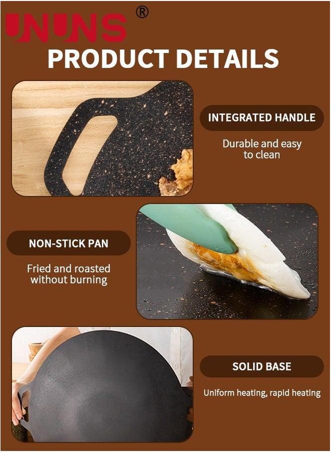 UNUNS 38cm Thickened Bbq Grill Pan,Grill Plate Barbecue Pan,Meat Roasting Pan Uncoated Nonstick Cookware For Home Gas/Outdoor Stoves,Round BBQ Griddle With Hangable Handles,Baking Pancakes Ribs  - Image 3