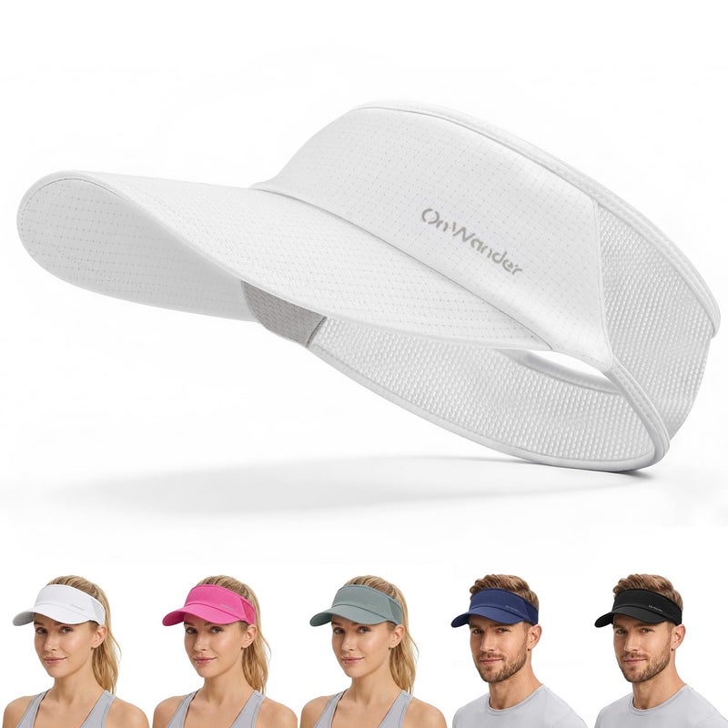 OnWander Sport Sun Visor Hat for Women Men - Lightweight Stretchy Polyester Spandex Quick Dry Sweatband Wrinkle Resistant White - Image 1
