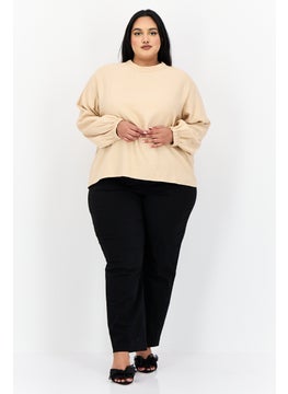 DeFacto Women Round Neck Long Sleeves Plain Tops, Tan  - Image 4