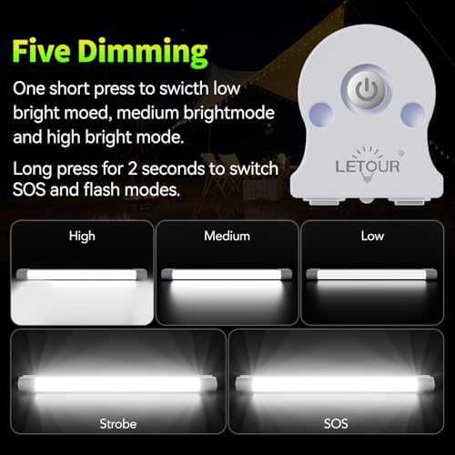LETOUR LED Tube Magnetic Light Work Lights 6000Lumens 10400mAh 5 Lighting Options Camping Lantern USB Rechargeable Portable Battery Powered Lights with 2 Magnets Endurance for 80 Hours - Image 4
