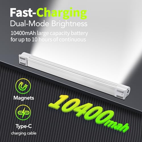 LETOUR LED Tube Magnetic Light Work Lights 6000Lumens 10400mAh 5 Lighting Options Camping Lantern USB Rechargeable Portable Battery Powered Lights with 2 Magnets Endurance for 80 Hours - Image 2