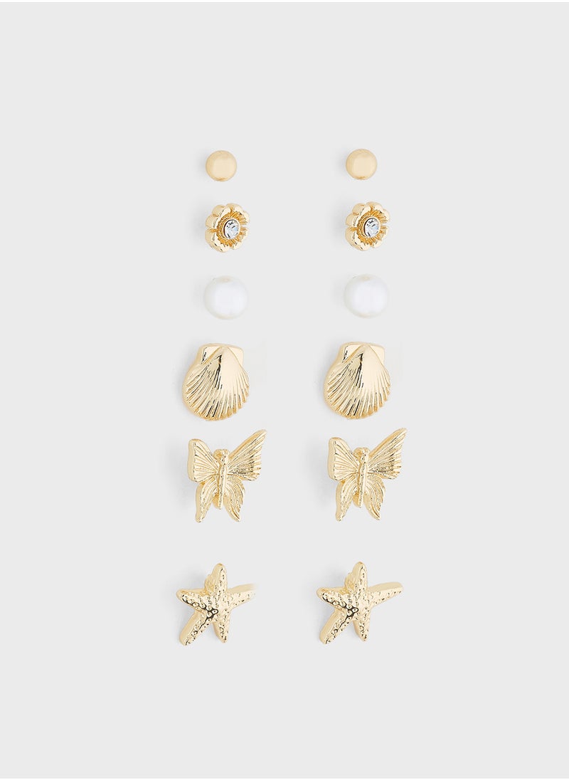Ginger 6 Pack Mix Pearl Butterfly Earring Set  - Image 1