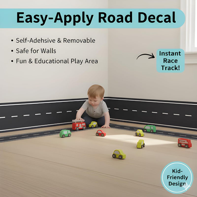 Finduat 140 Inch Road Street Wall Border Decals, Removable Vinyl Stickers, Kids Room Nursery Bedroom Decorations - Image 3