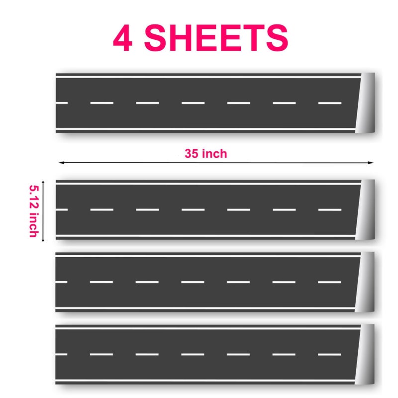 Finduat 140 Inch Road Street Wall Border Decals, Removable Vinyl Stickers, Kids Room Nursery Bedroom Decorations - Image 2