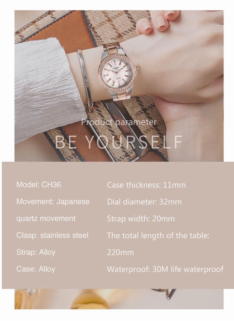 Luxury Crystal Women Dress Watch Fashion Classic Waterproof Stainless Steel Quartz Ladies Wristwatches