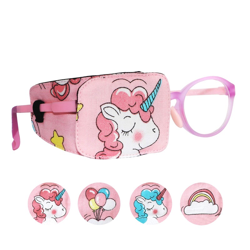 Astropic Cotton & Silk Eye Patch for Kids Glasses (Right Eye, Pink Hair Unicorn) - Image 1