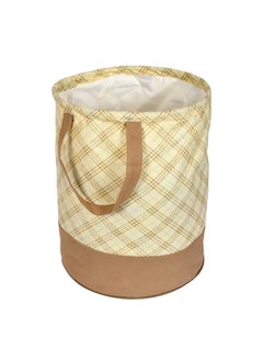 Kuber Industries Kuber Industries Non-Woven Round Laundry Basket For clothes|Checks Print Foldable Toy Storage Organizer|Reinforced Handle With Sturdy Base 45 LTR|Pack of 2 (Cream)  - Image 3