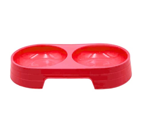 Small Plastic Bowl For Pets (Double Eyed For Food & Water) - Red