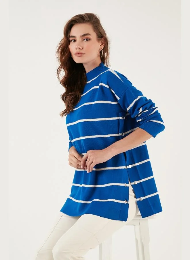 ليلا Lela Striped High Neck Onesize Knit Sweater Women's SWEATER 4615197Y