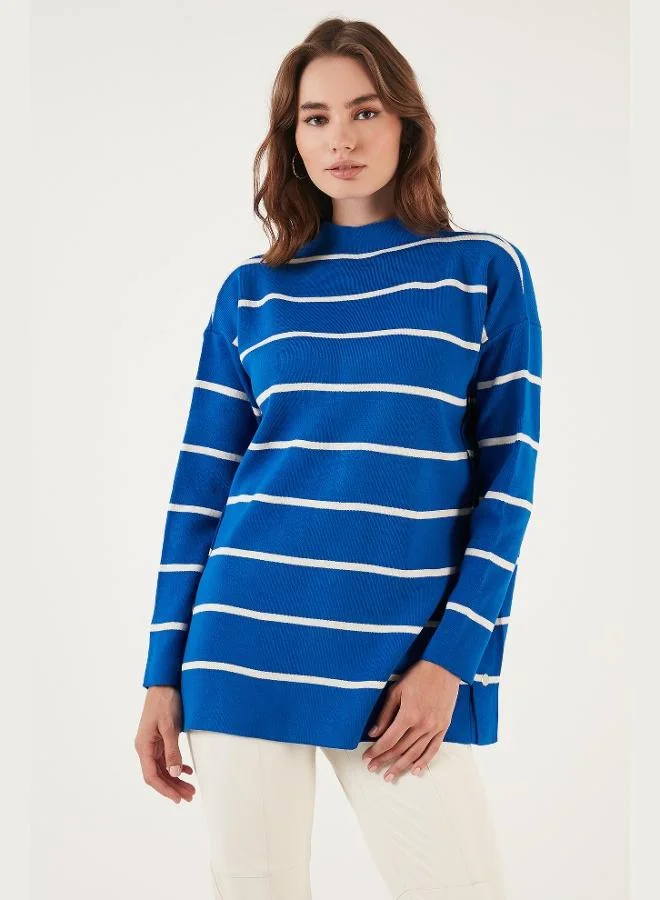 ليلا Lela Striped High Neck Onesize Knit Sweater Women's SWEATER 4615197Y