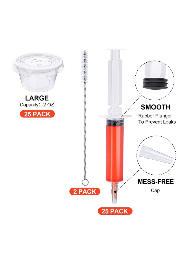 SYOSI - Jello Shot Syringes Set, Include 25 2 oz Syringes for Jello Shots, 25 Jello Shot Cups with Lids, 2 Cleaning Brush, Condiment Containers for Bachelorette Parties Summer Party Supplies 50 Pack - Image 1