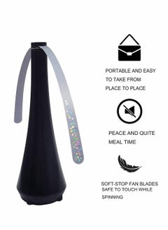 KASTWAVE Fly Fan for Tables Indoor Outdoor Meal, Table Top Bug Repellent, Deterrent Fan with Holographic Blades, Portable Fly Fan Keep for Your Food Clean, Fly Fan for Picnic, Restaurant, Party, Home (Black)  - Image 4