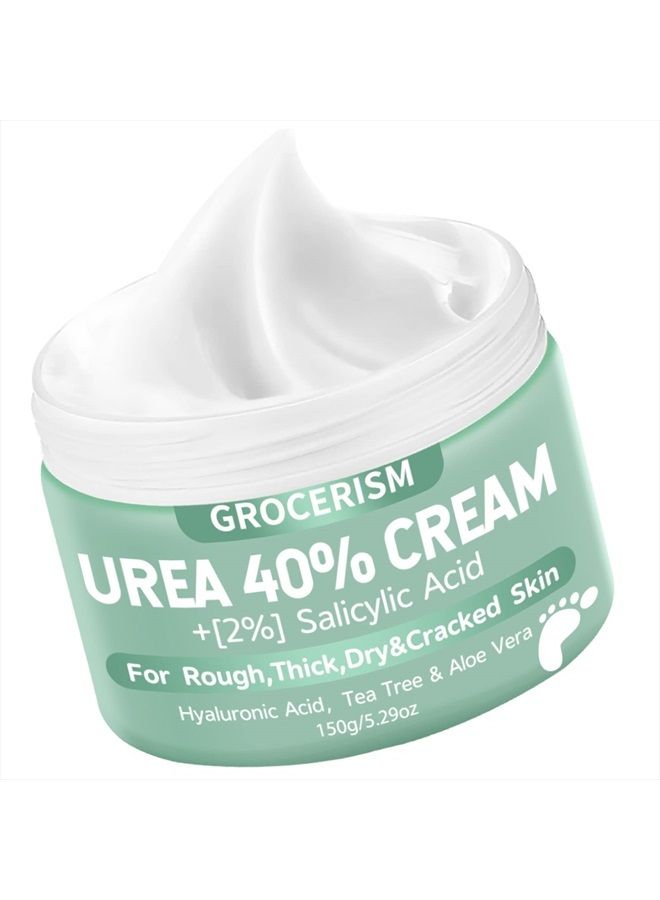 Grocerism Urea Cream 40 Percent For Feet Plus 2% Salicylic Acid 5.29 oz || Foot Cream and Hand Cream Maximum Strength with Hyaluronic Acid, Tea Tree, and Aloe Vera For Deep Moisturizes, Callus Remover and Softe  - Image 1
