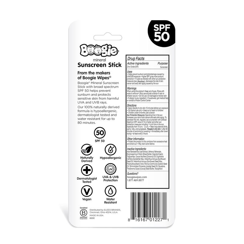 Boogie Baby Sunscreen Stick by Block, Mineral Sunscreen SPF 50, FSA/HSA Eligible, Travel Size Sunblock for Kids, Zinc Oxide, Water Resistant, Vegan, Fragrance Free Pack of 2 - Image 2