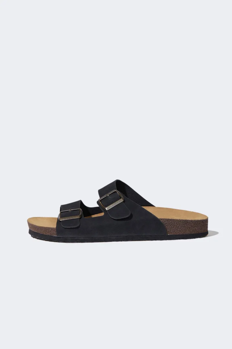 DeFacto Man Flat Sole Double Banded Faux Leather Slippers