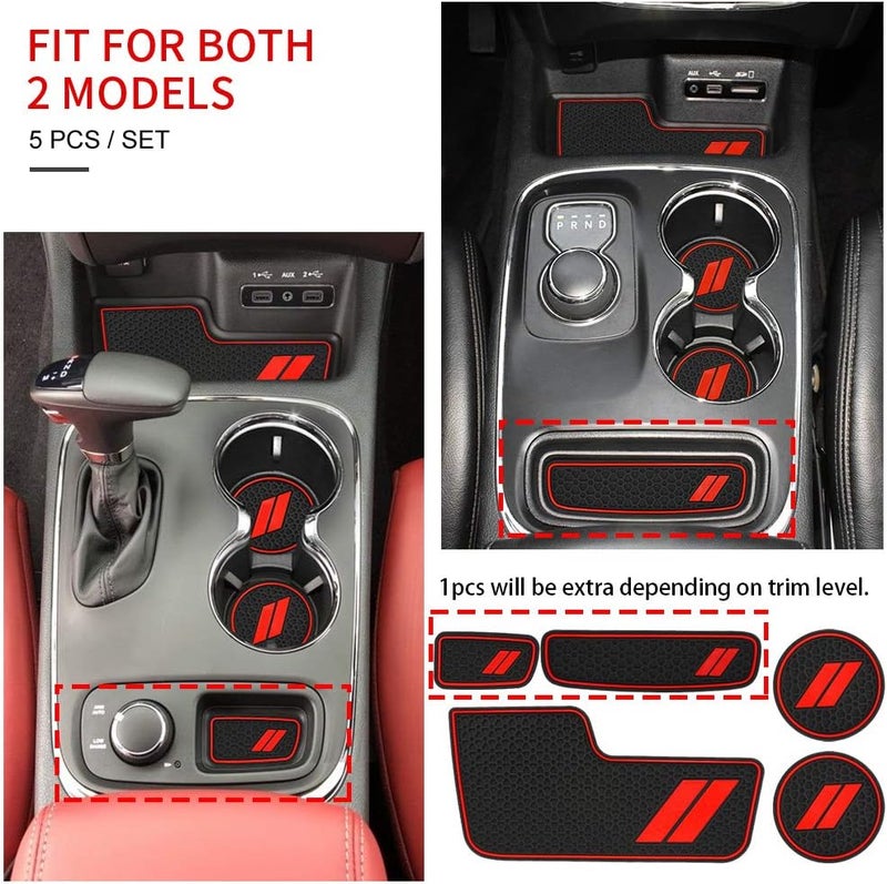 Auovo Center Console Mats for Durango Accessories 2014 2015 2016 2017 2018 2019 2020 Auto Car Cup Holder Insert/Coasters Custom Fit Cup Liners Pads Interior Decoration (5pcs/Set, Red Trim) - Image 2