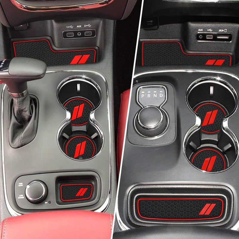 Auovo Center Console Mats for Durango Accessories 2014 2015 2016 2017 2018 2019 2020 Auto Car Cup Holder Insert/Coasters Custom Fit Cup Liners Pads Interior Decoration (5pcs/Set, Red Trim) - Image 3