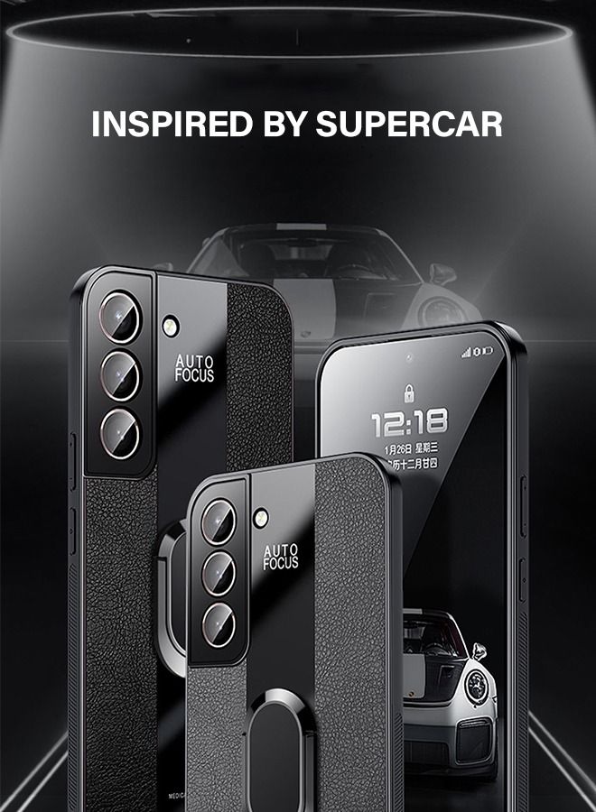 NIBEMINENT Samsung Galaxy S22 Plus Case 6.6 Inch with Built in Metal Plate on Back Stand Ring[Support Magnetic Car Mount][Kickstand Feature] Magnet Leather Shockproof Phone Black - Image 2