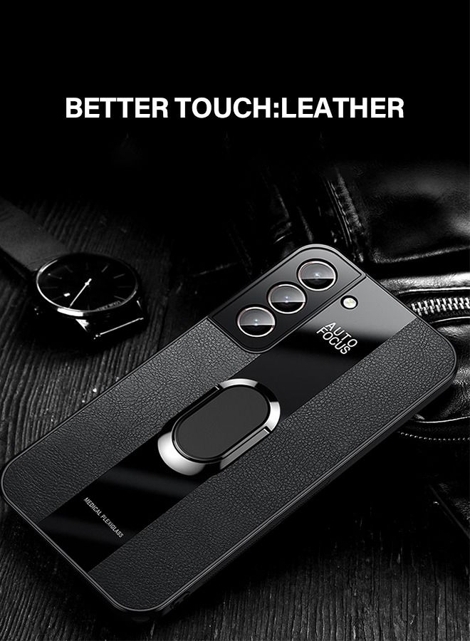 NIBEMINENT Samsung Galaxy S22 Plus Case 6.6 Inch with Built in Metal Plate on Back Stand Ring[Support Magnetic Car Mount][Kickstand Feature] Magnet Leather Shockproof Phone Black - Image 4