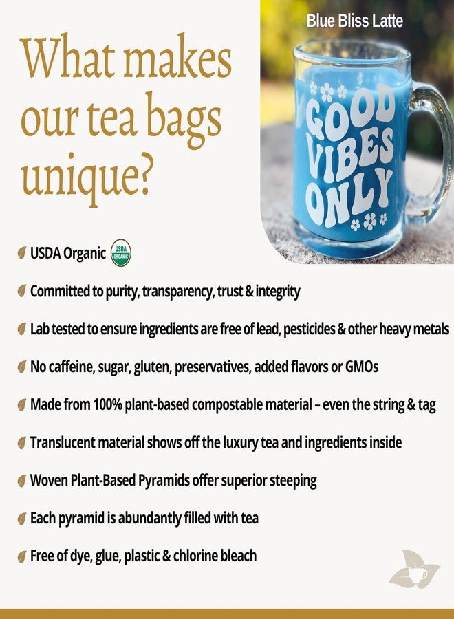 DelighTeas Organic Butterfly Pea Flower Bliss Tea | Eco-Conscious Pyramid Tea Bags | With Ginger, Lemongrass & Licorice | USDA Organic, Vegan, Caffeine Free, Kosher | 30 Tea Bags, 2g each - Image 2