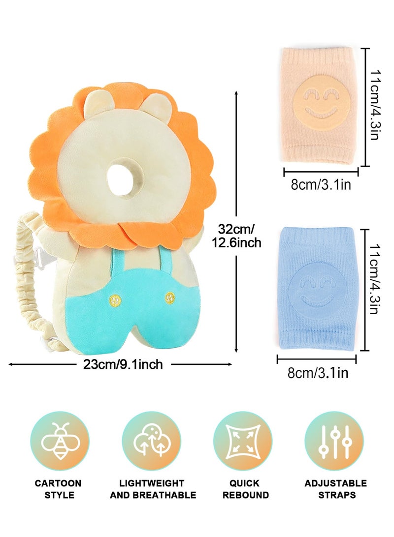 URbazaar Baby Head Protector Backpack, Toddler Baby Head Protection Backpack with 2 Pair Baby Knee for Walking & Crawling, Soft, Breathable and Wearing Safety Baby Head Protector - Lion  - Image 2
