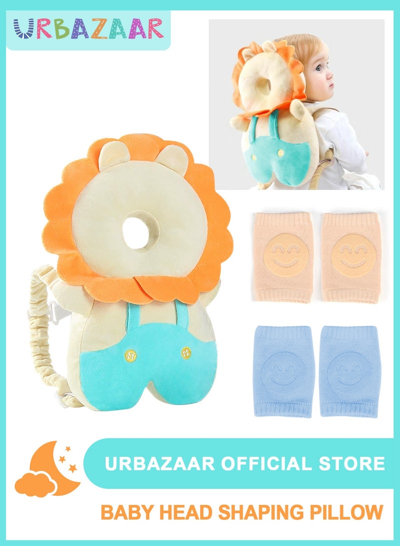 URbazaar Baby Head Protector Backpack, Toddler Baby Head Protection Backpack with 2 Pair Baby Knee for Walking & Crawling, Soft, Breathable and Wearing Safety Baby Head Protector - Lion  - Image 1