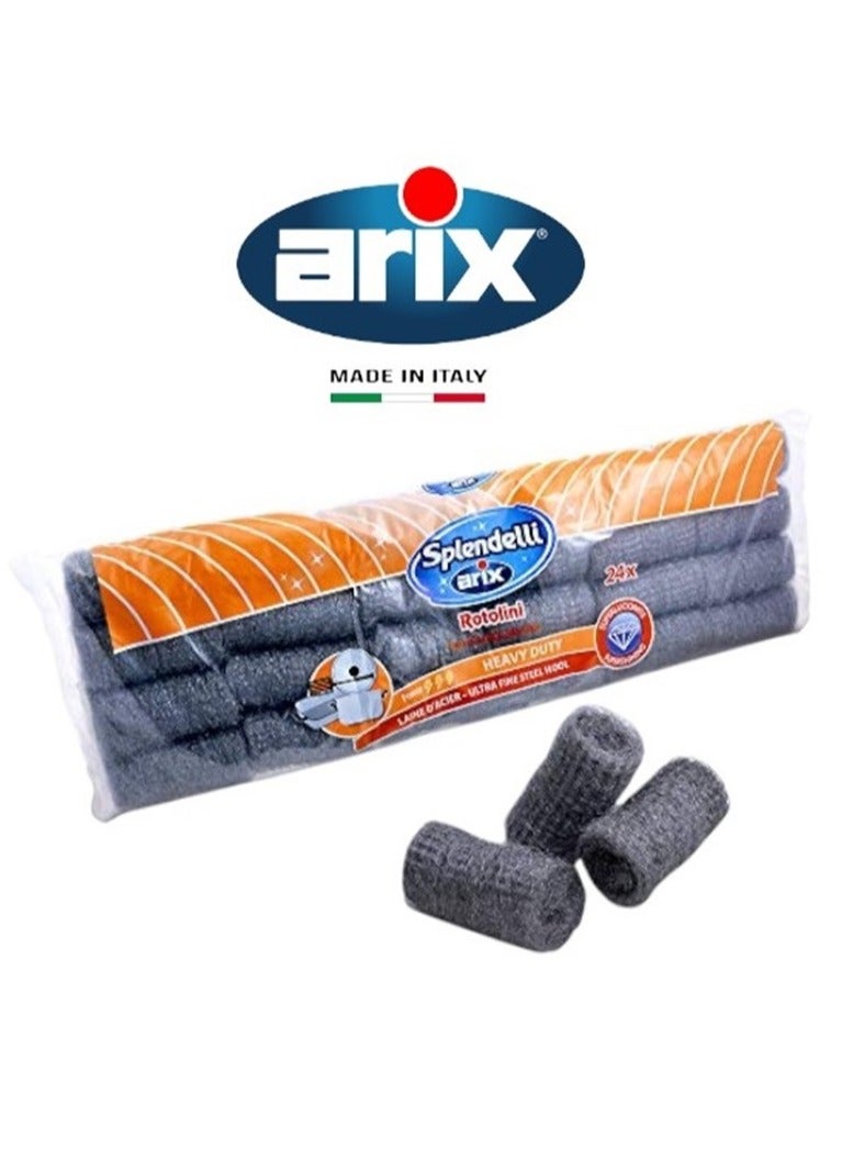 Effortlessly Clean with Arix Splendelli Ultrafine Steel Wool Rolls - Pack of 24 pcs