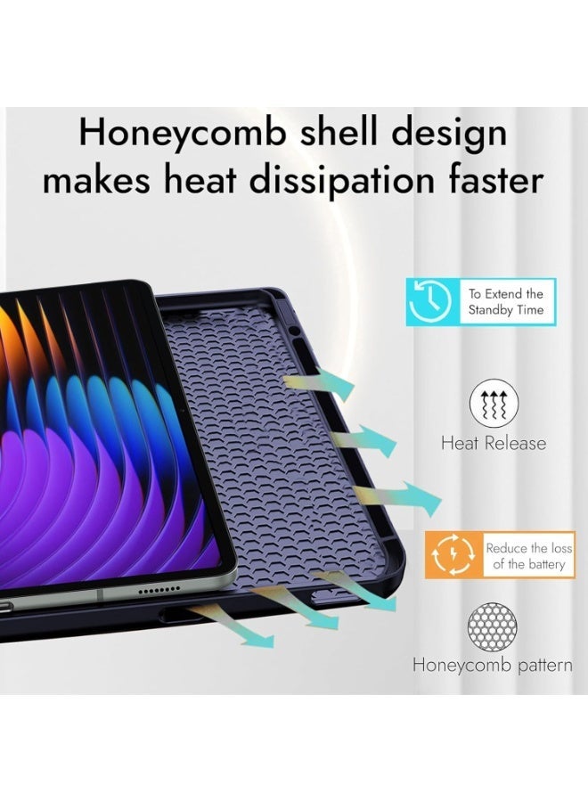 جراب متوافق مع جهاز Xiaomi Mi Pad 7/Mi Pad 7 Pro مقاس 11.2 بوصة، مع وظيفة الحامل، غطاء ذكي مع خاصية السكون والاستيقاظ التلقائي، جراب واقٍ من مادة TPU المضادة للخدش - أزرق - Image 3