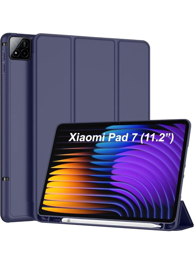 جراب متوافق مع جهاز Xiaomi Mi Pad 7/Mi Pad 7 Pro مقاس 11.2 بوصة، مع وظيفة الحامل، غطاء ذكي مع خاصية السكون والاستيقاظ التلقائي، جراب واقٍ من مادة TPU المضادة للخدش - أزرق - Image 1