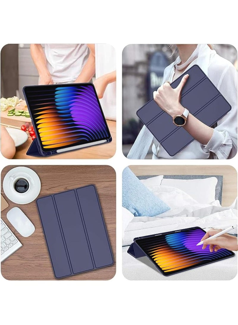 جراب متوافق مع جهاز Xiaomi Mi Pad 7/Mi Pad 7 Pro مقاس 11.2 بوصة، مع وظيفة الحامل، غطاء ذكي مع خاصية السكون والاستيقاظ التلقائي، جراب واقٍ من مادة TPU المضادة للخدش - أزرق - Image 2