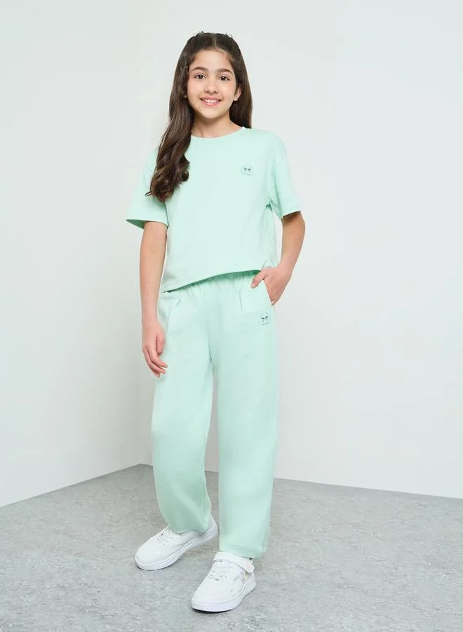 ستايلي Girls Green Crop Top with Straight Leg Joggers Set