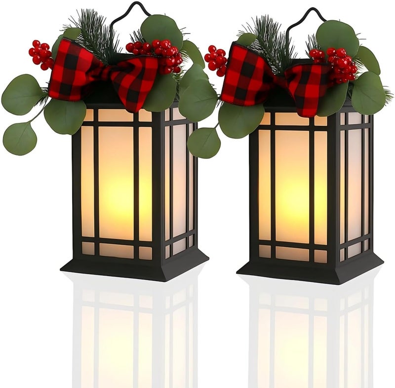 Bdor 13-Inch IP65 Waterproof Battery-Powered Christmas Lantern with Led Flameless Candle and 6-Hour Timer - Decorative Lantern for Patio & Garden(2 Pack) - Image 1