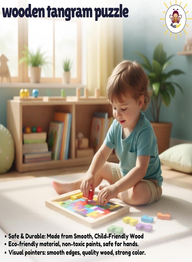 ألعاب تانغرام خشبية للأطفال من Bugbee Toys | 40 قطعة من المكعبات الروسية، لعبة ألغاز ذهنية، لعبة مونتيسوري تعليمية، لعبة فرز الأشكال، مكعبات بناء خشبية STEM للأطفال الصغار من سن 3 إلى 8 سنوات - Image 4