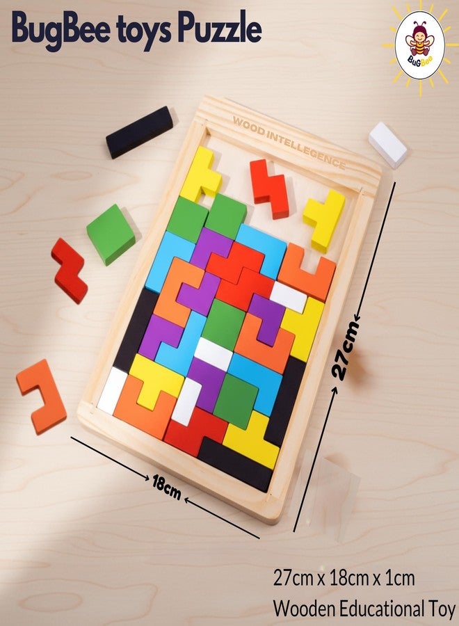 ألعاب تانغرام خشبية للأطفال من Bugbee Toys | 40 قطعة من المكعبات الروسية، لعبة ألغاز ذهنية، لعبة مونتيسوري تعليمية، لعبة فرز الأشكال، مكعبات بناء خشبية STEM للأطفال الصغار من سن 3 إلى 8 سنوات - Image 5