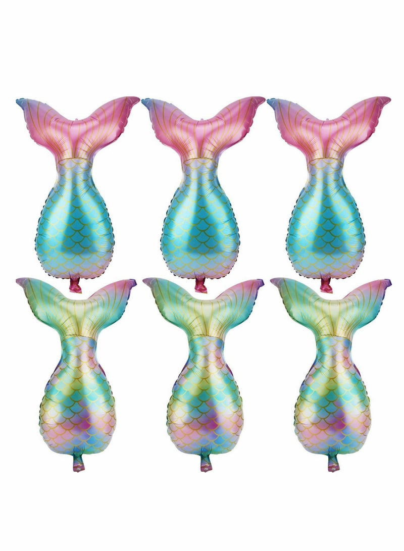 Excefore Mermaid Tail Balloon,Mermaid Foil Balloon Bright Colored for Sea Theme Party Supplies Birthday Wedding Decoration Video Music Karaoke Social Media Boys Girls, 6 PCS (Blue Pink, Blue Green) - Image 1